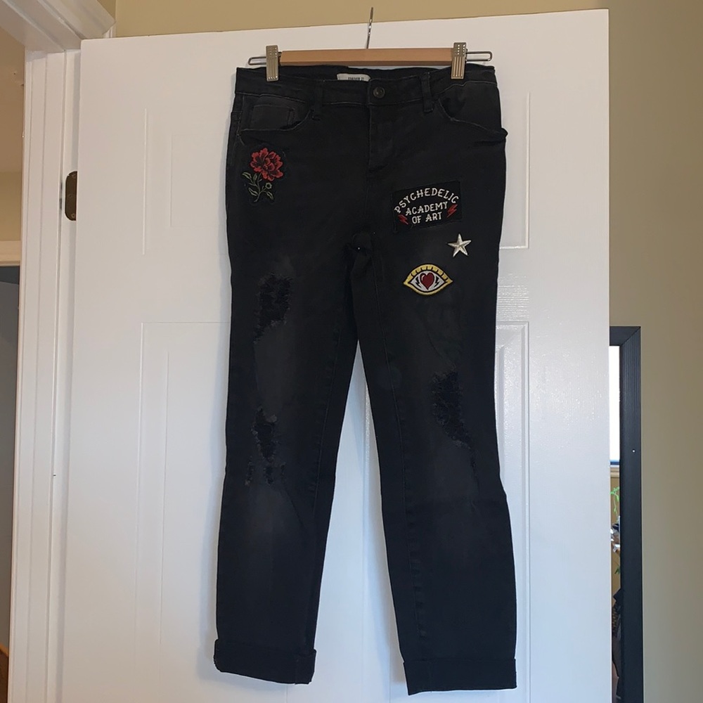 Forever 21 Black Ripped Skinny Jeans with Patches